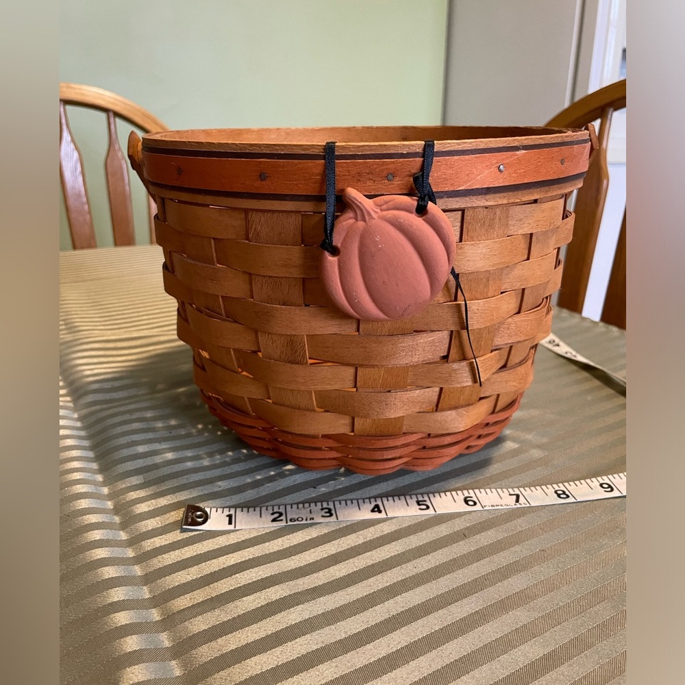 Longaberger Rustic Orange Accent Basket with Pumpkin Charm